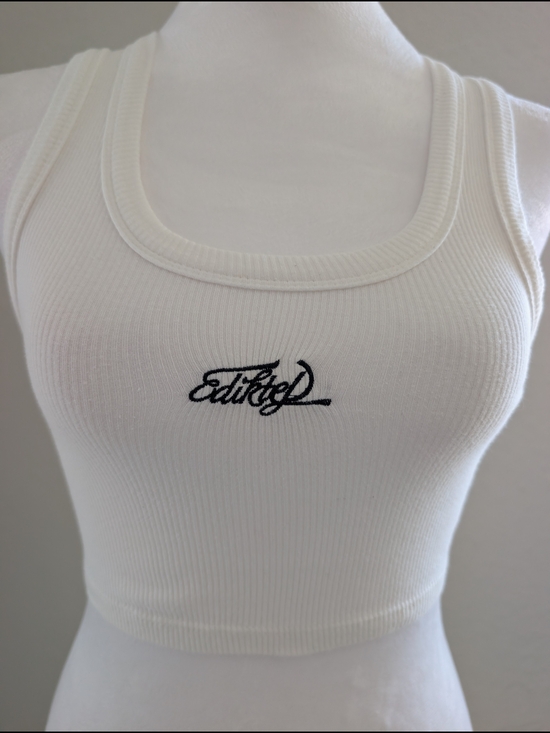 Edikted Tops - Edikted White Ribbed Logo Crop Tank